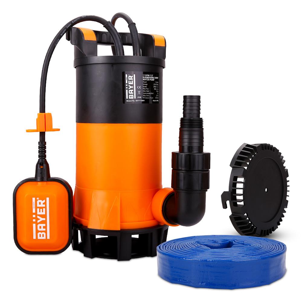Bayer BAY1100H 1100W 1.5” Submersible Dirty Water Pump with 10m Lay Flat Hose