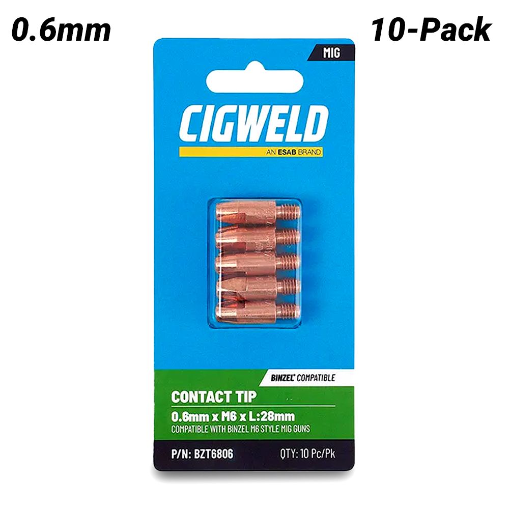 Cigweld BZT6806 10-Pack 0.6mm x M6 x L:28mm Contact Tip