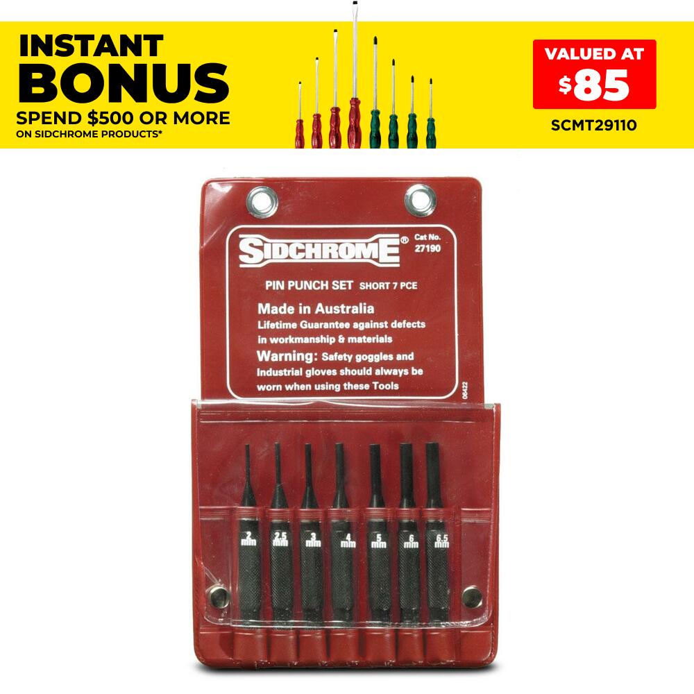 Sidchrome SCMT27190 7pce Short Pin Punch Set
