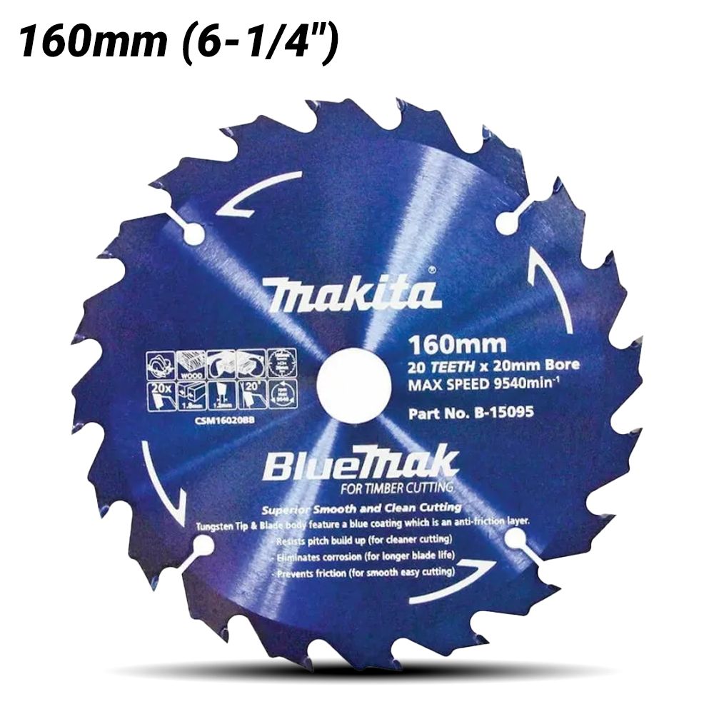 Makita B-15095 160mm (6-1/4") 20-Teeth Wood BlueMak Carbide Tipped (SINGLE) Saw Blade