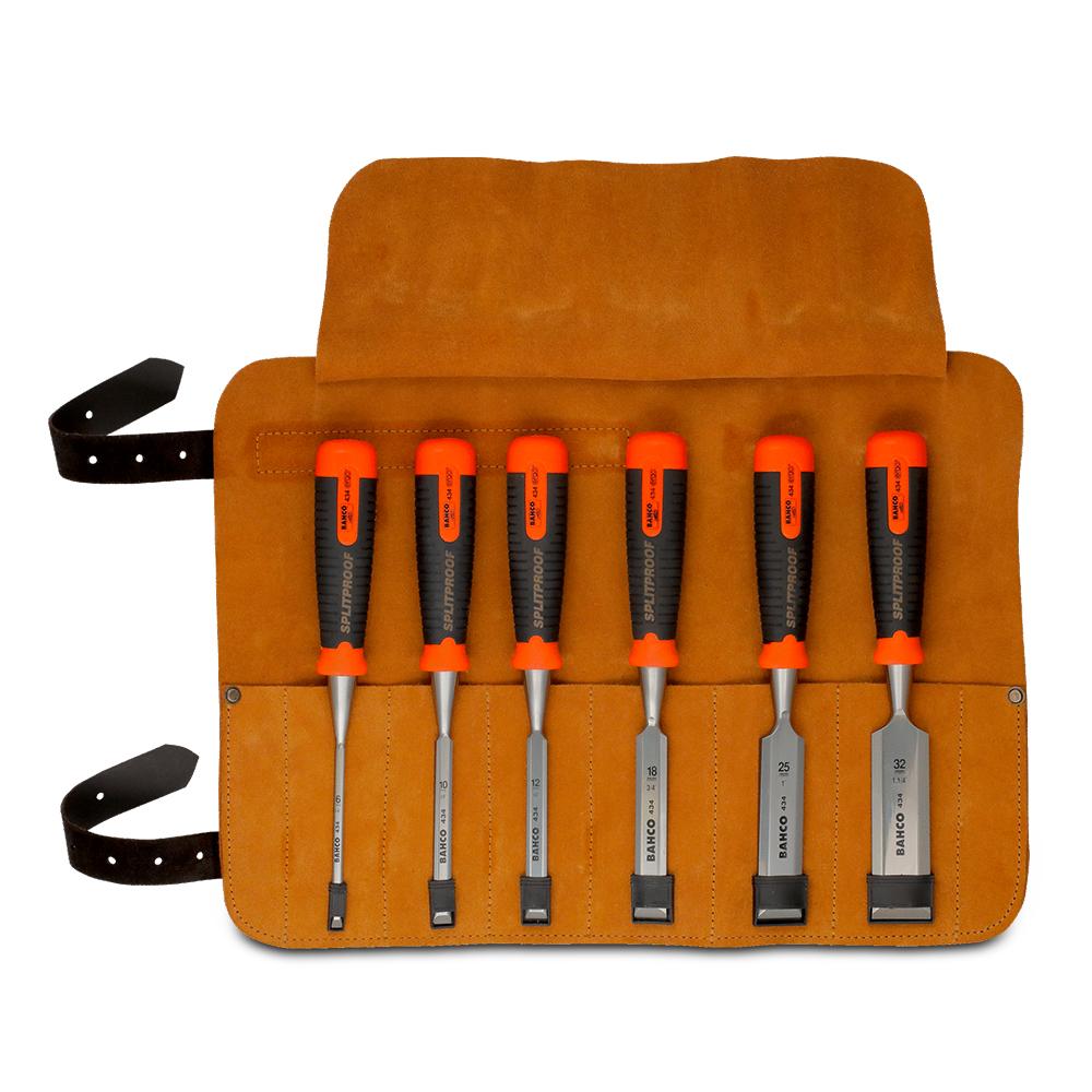 Bahco 434-S6-LR 6pce Splitproof Chisel Set With Leather Roll Pouch