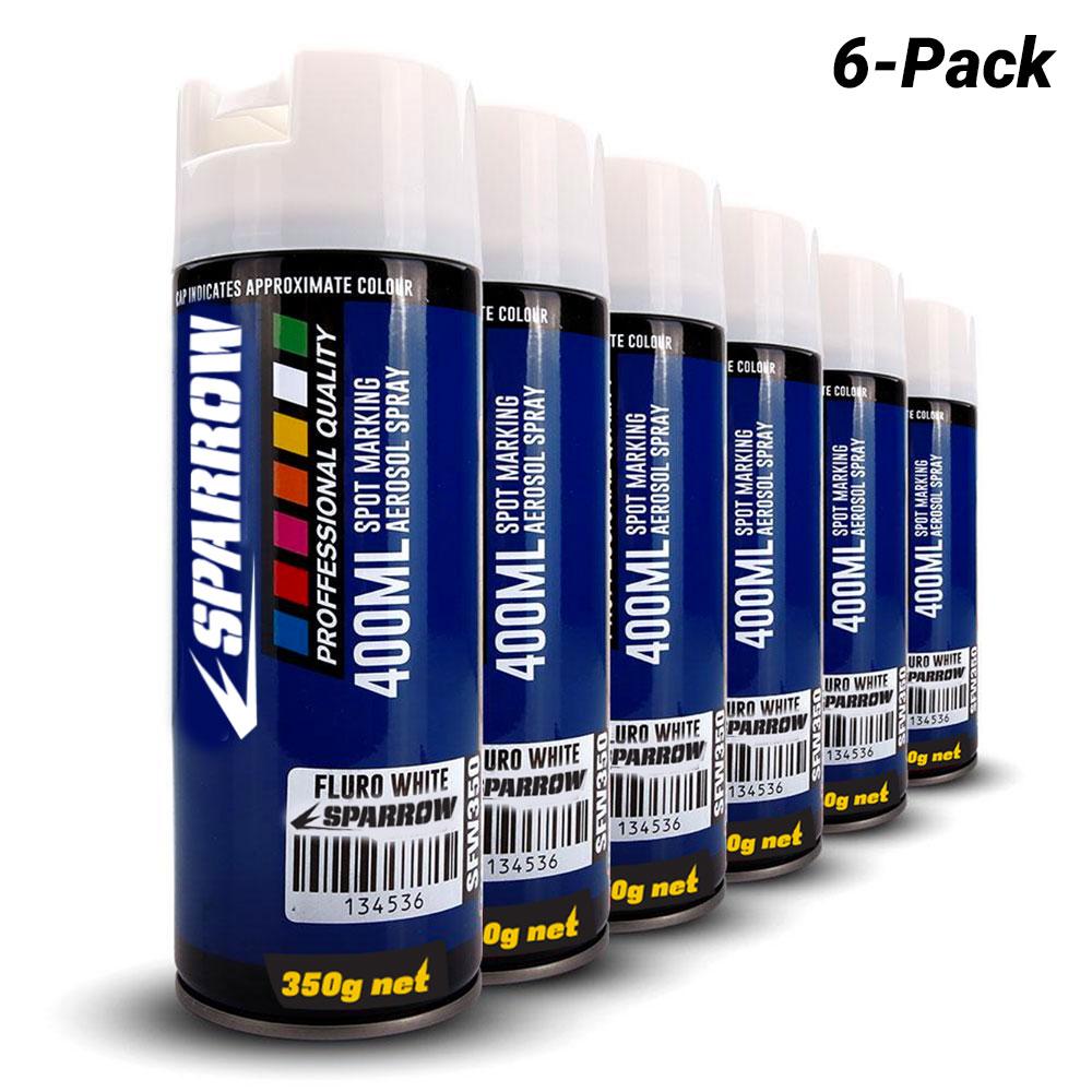 Sparrow SFW350x6 6-Pack 350g 400ml Fluro White Spot Marking Spray Paint
