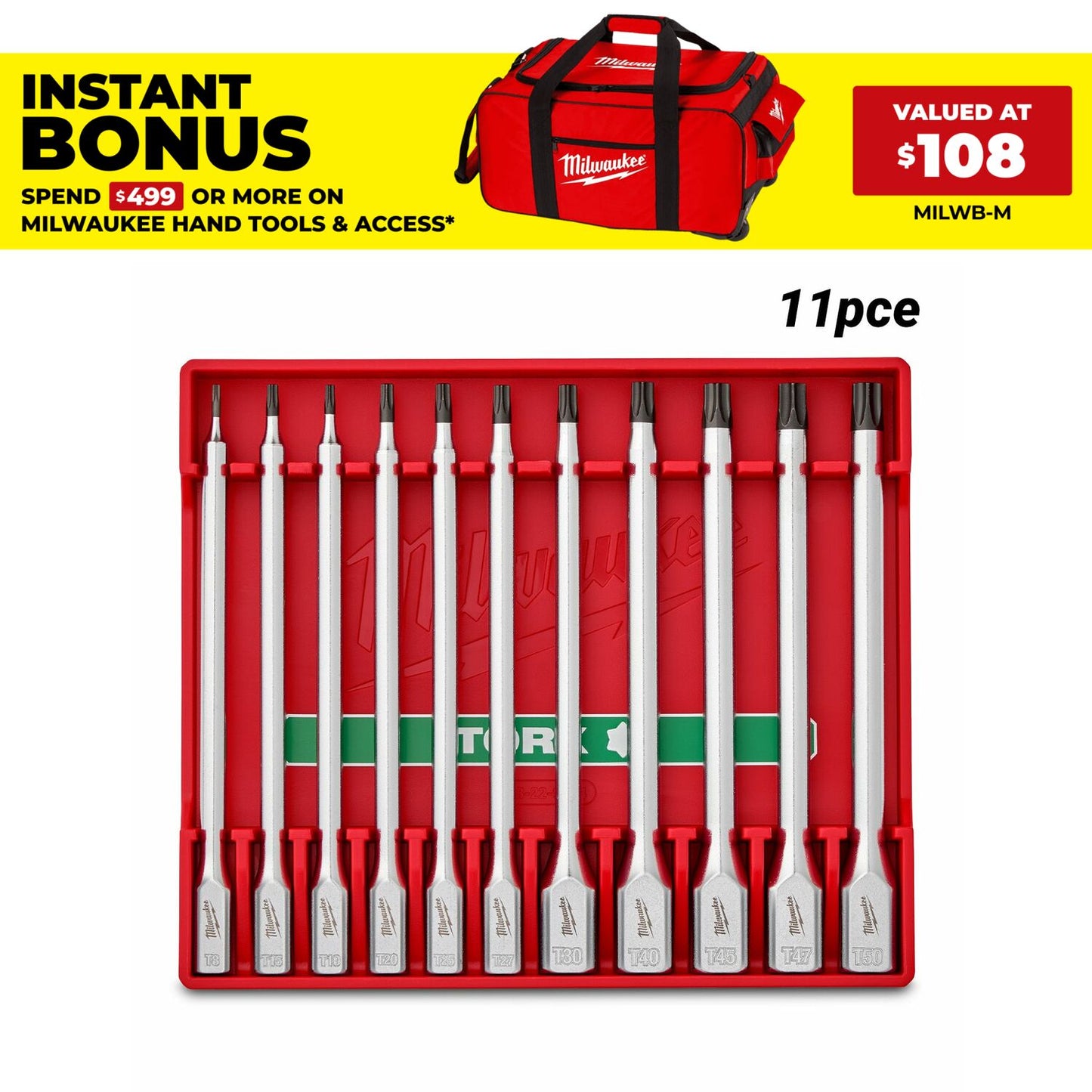 Milwaukee 4932500431 11pce 1/4” and 3/8” Drive Torx Long Bit Socket Set