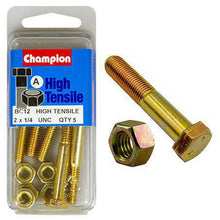 Champion Hex Bolt & Nut High Tensile 1/4in x 2in UNC Grade 5 BC12