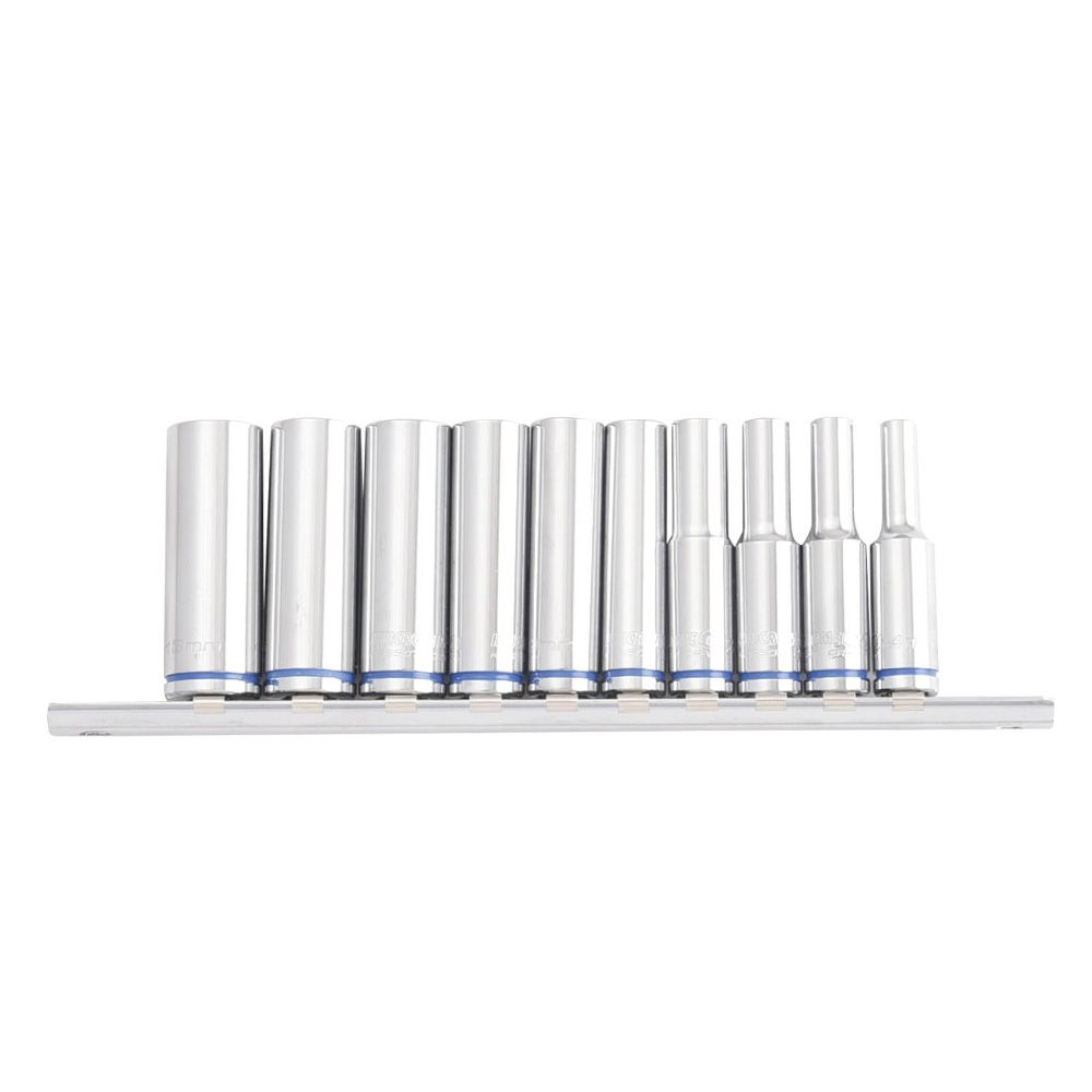 Kincrome K2176 10pce 1/4" Drive Metric Deep Socket Clip Rail Set