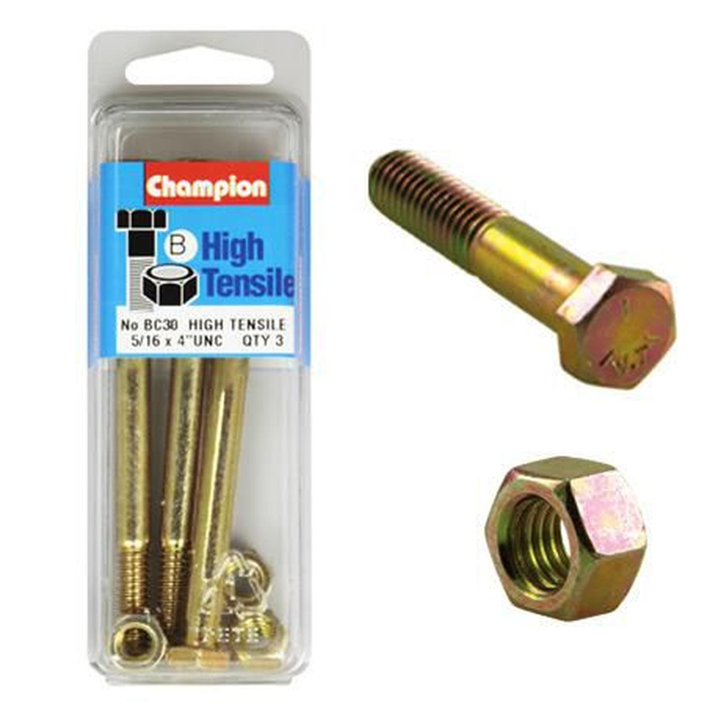 Champion Hex Bolt & Nut High Tensile 5/16in x 4in UNC Grade 5 BC30