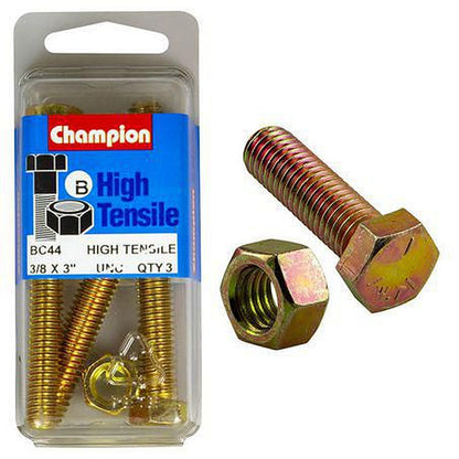 Champion Hex Set Screw & Nut High Tensile 3/8in x 3in UNC Grade 5 BC44