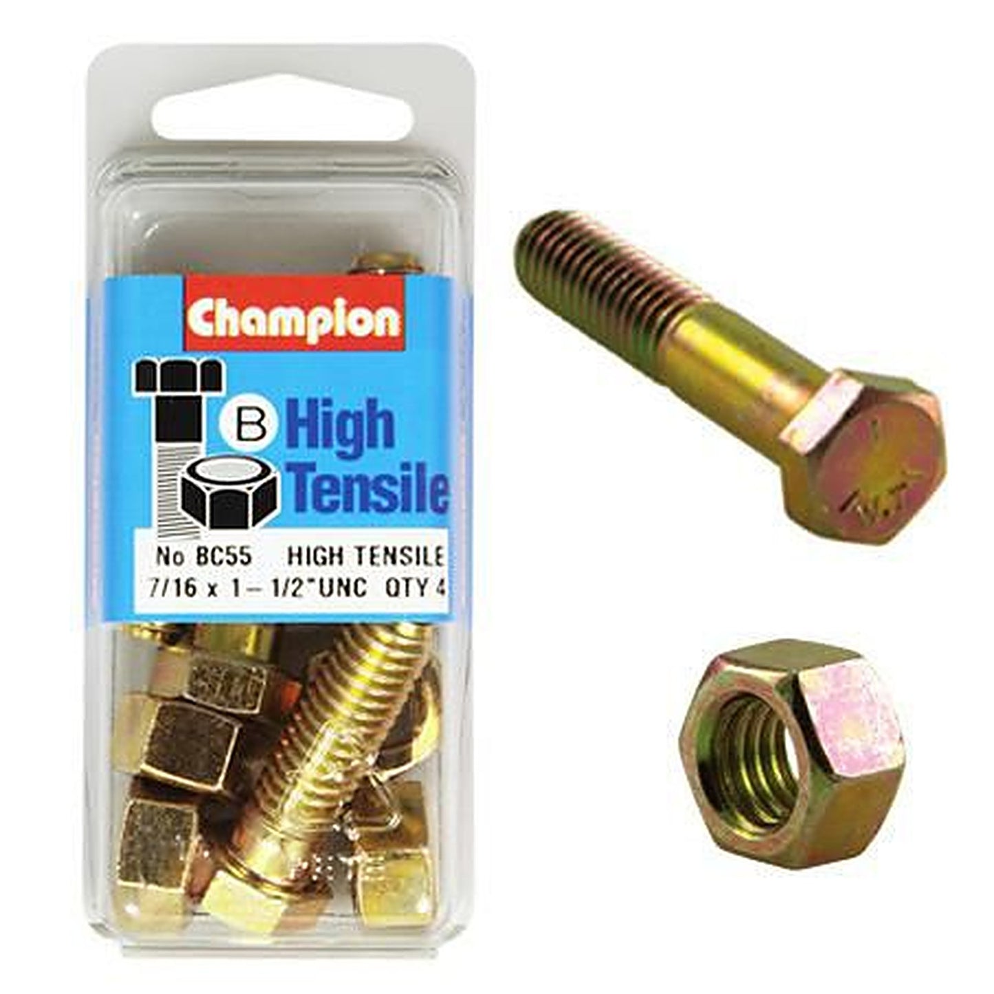 Champion Hex Bolt & Nut High Tensile 7/16in x 1 1/2in UNC Grade 5 BC55