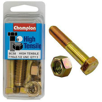 Champion Hex Bolt & Nut High Tensile 7/16in x 2 1/2in UNC Grade 5 BC58