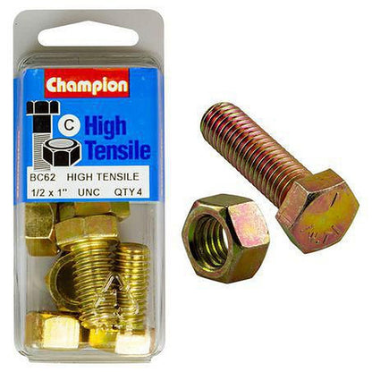 Champion Hex Set Screw & Nut High Tensile 1/2in x 1in UNC Grade 5 BC62