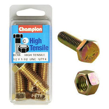 Champion Hex Set Screw & Nut High Tensile 1/2in x 1 1/2in UNC Grade 5 BC66