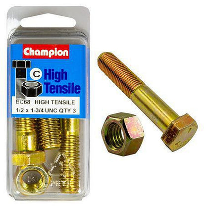 Champion Hex Bolt & Nut High Tensile 1/2in x 1 3/4in UNC Grade 5 BC68