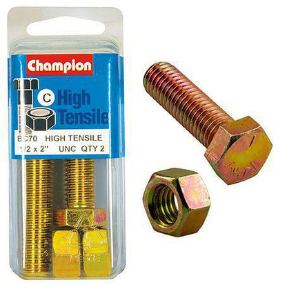 Champion Hex Set Screw & Nut High Tensile 1/2in x 2in UNC Grade 5 BC70