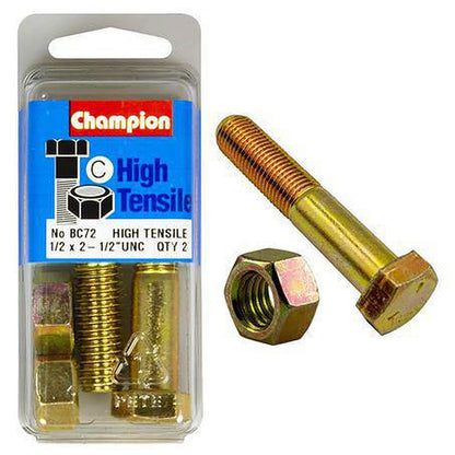 Champion Hex Bolt & Nut High Tensile 1/2in x 2 1/2in UNC Grade 5 BC72
