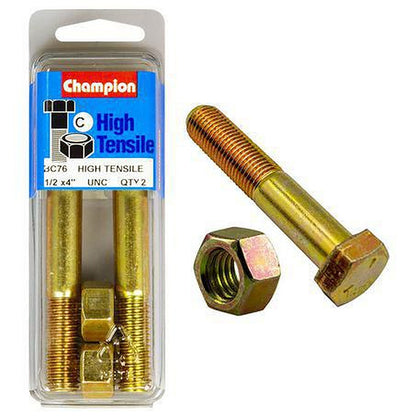Champion Hex Bolt & Nut High Tensile 1/2in x 4in UNC Grade 5 BC76