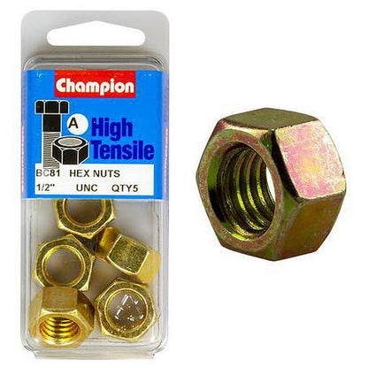 Champion Hex Plain Nut 1/2in UNC Class 5 BC81