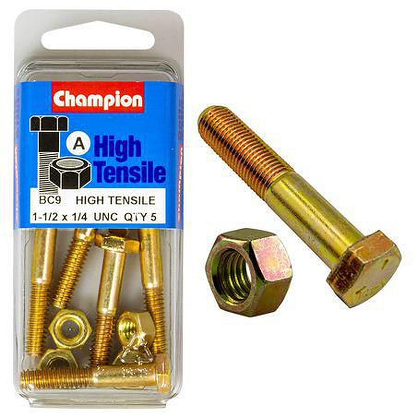 Champion Hex Bolt & Nut High Tensile 1/4in x 1 1/2in UNC Grade 5 BC9