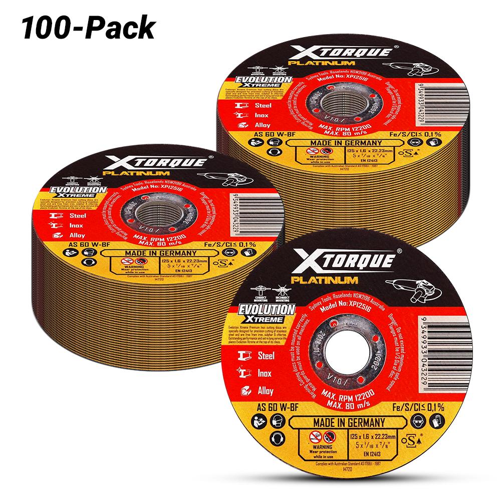 Xtorque XP12516-100 Platinum 100-Pack 125mm (5") 1.6mm Platinum Inox Cutting Discs - MADE IN GERMANY