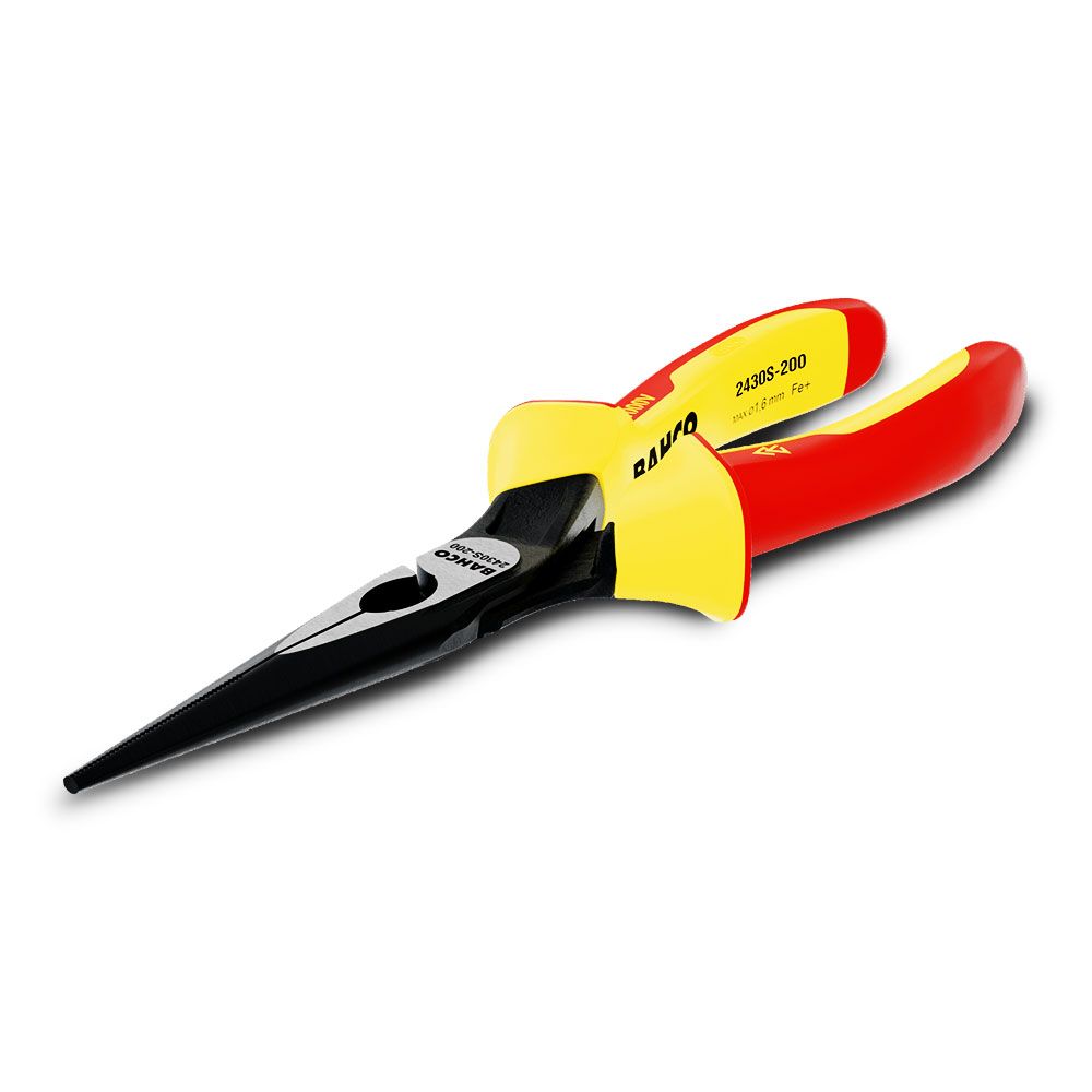 Bahco 2430S-200 8" 200mm ERGO Snipe Nose Pliers with Insulated Dual-Component Handles and Phosphate Finish