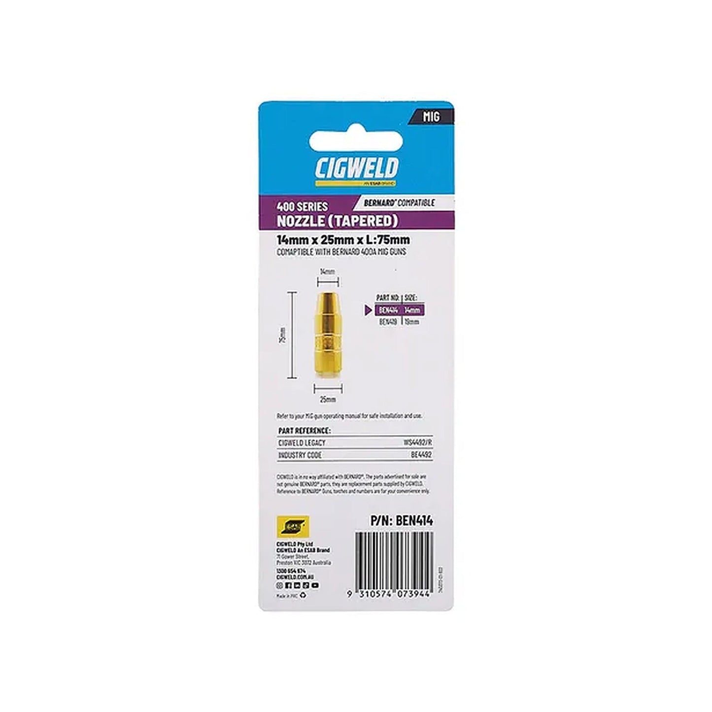 Cigweld BE 4 Nozzle 14mm — 2 Pack BEN414