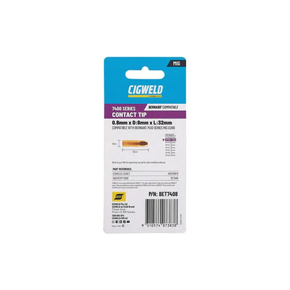 Cigweld BE 74 Short Tip 0.8mm — 10 Pack BET7408