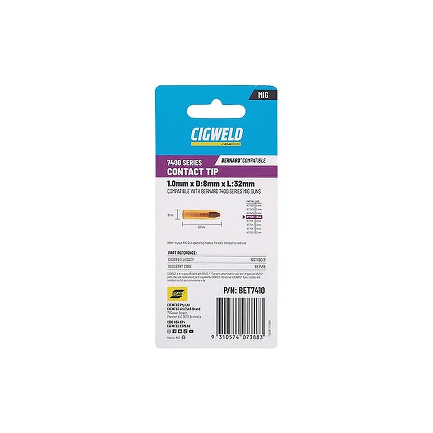 Cigweld BE 74 Short Tip 1.0mm — 10 Pack BET7410