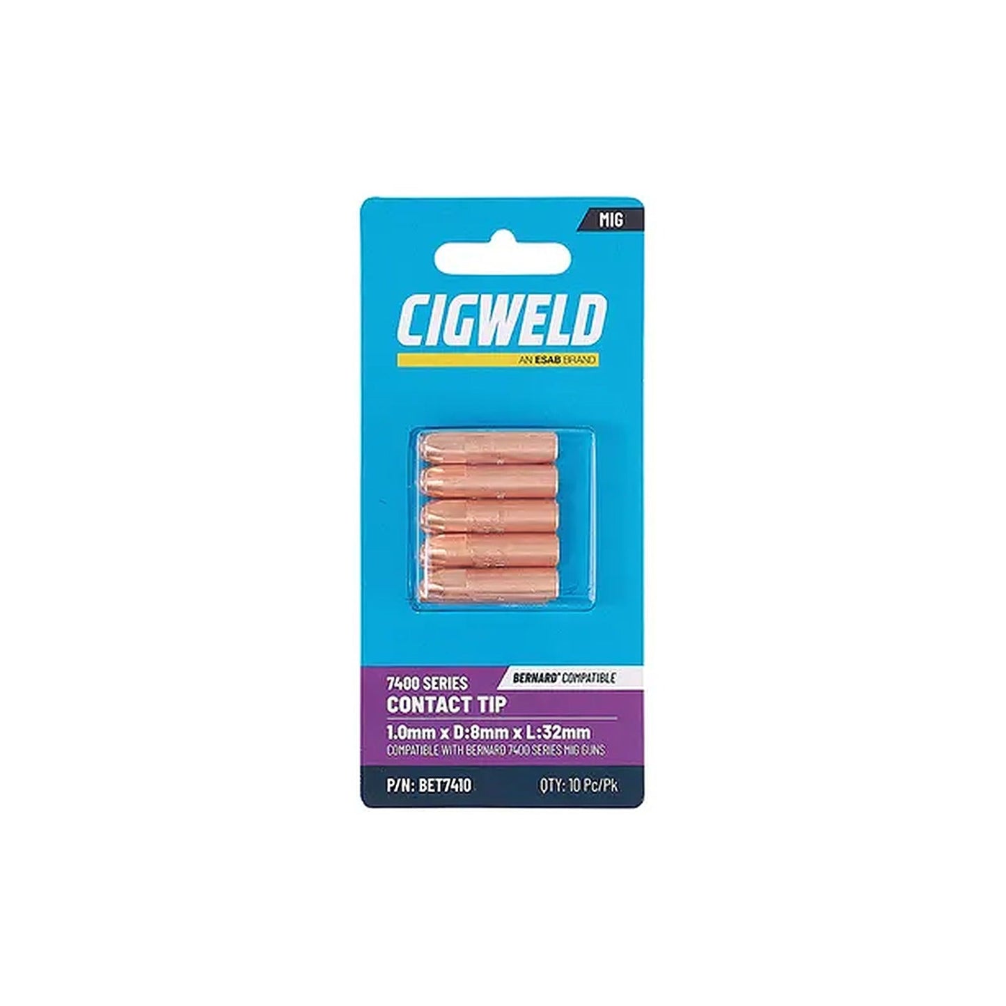 Cigweld BE 74 Short Tip 1.0mm — 10 Pack BET7410