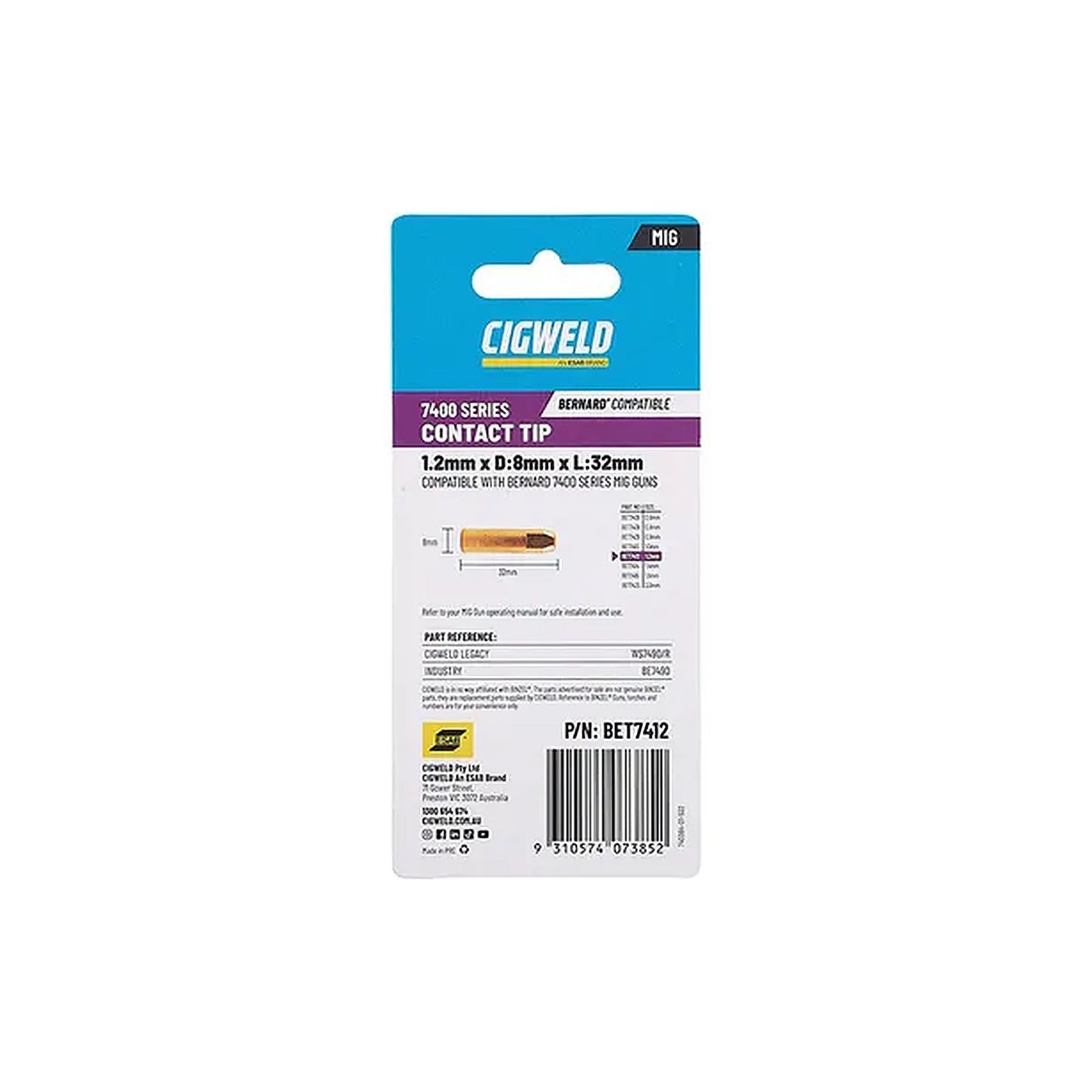 Cigweld BE 74 Short Tip 1.2mm — 10 Pack BET7412