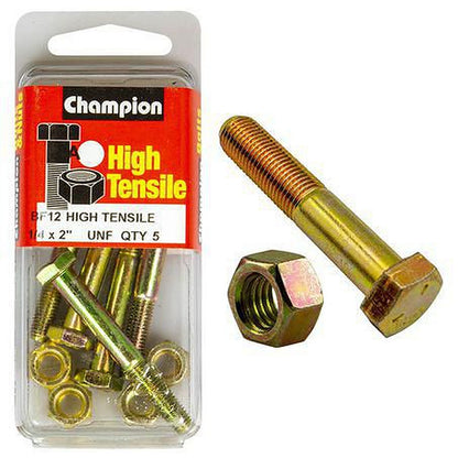 Champion Hex Bolt & Nut High Tensile 1/4in x 2in UNF Grade 5 BF12