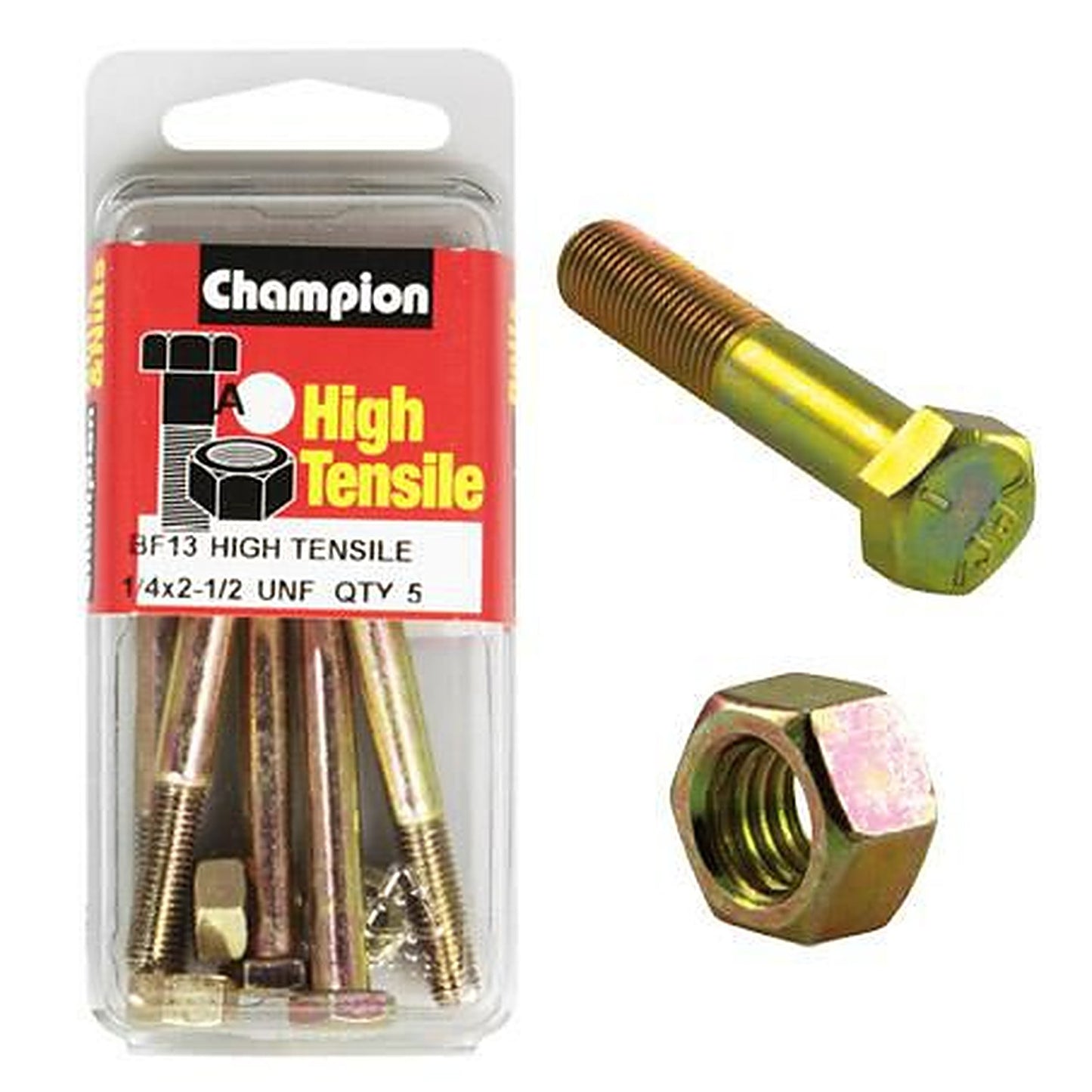 Champion Hex Bolt & Nut High Tensile 1/4in x 2 1/2in UNF Grade 5 BF13