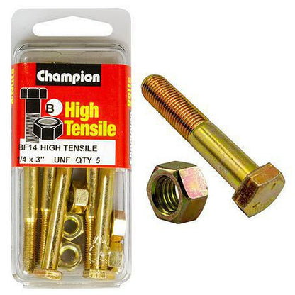 Champion Hex Bolt & Nut High Tensile 1/4in x 3in UNF Grade 5 BF14