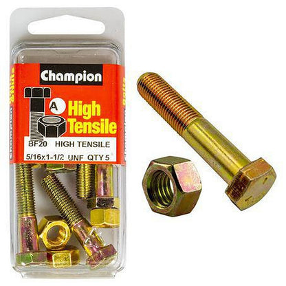 Champion Hex Bolt & Nut High Tensile 5/16in x 1 1/2in UNF Grade 5 BF20