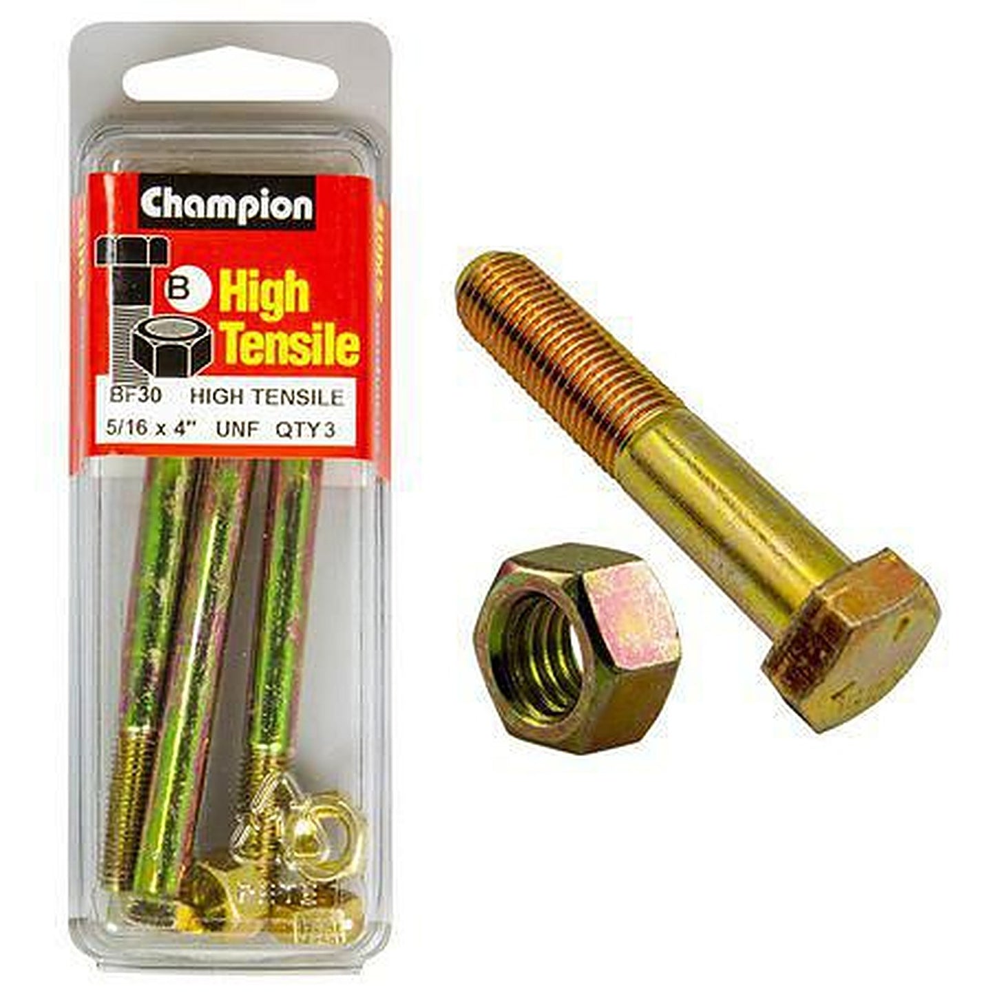 Champion Hex Bolt & Nut High Tensile 5/16in x 4in UNF Grade 5 BF30