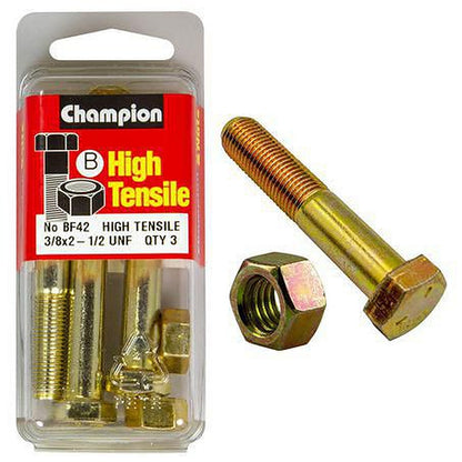 Champion Hex Bolt & Nut High Tensile 3/8in x 2 1/2in UNF Grade 5 BF42