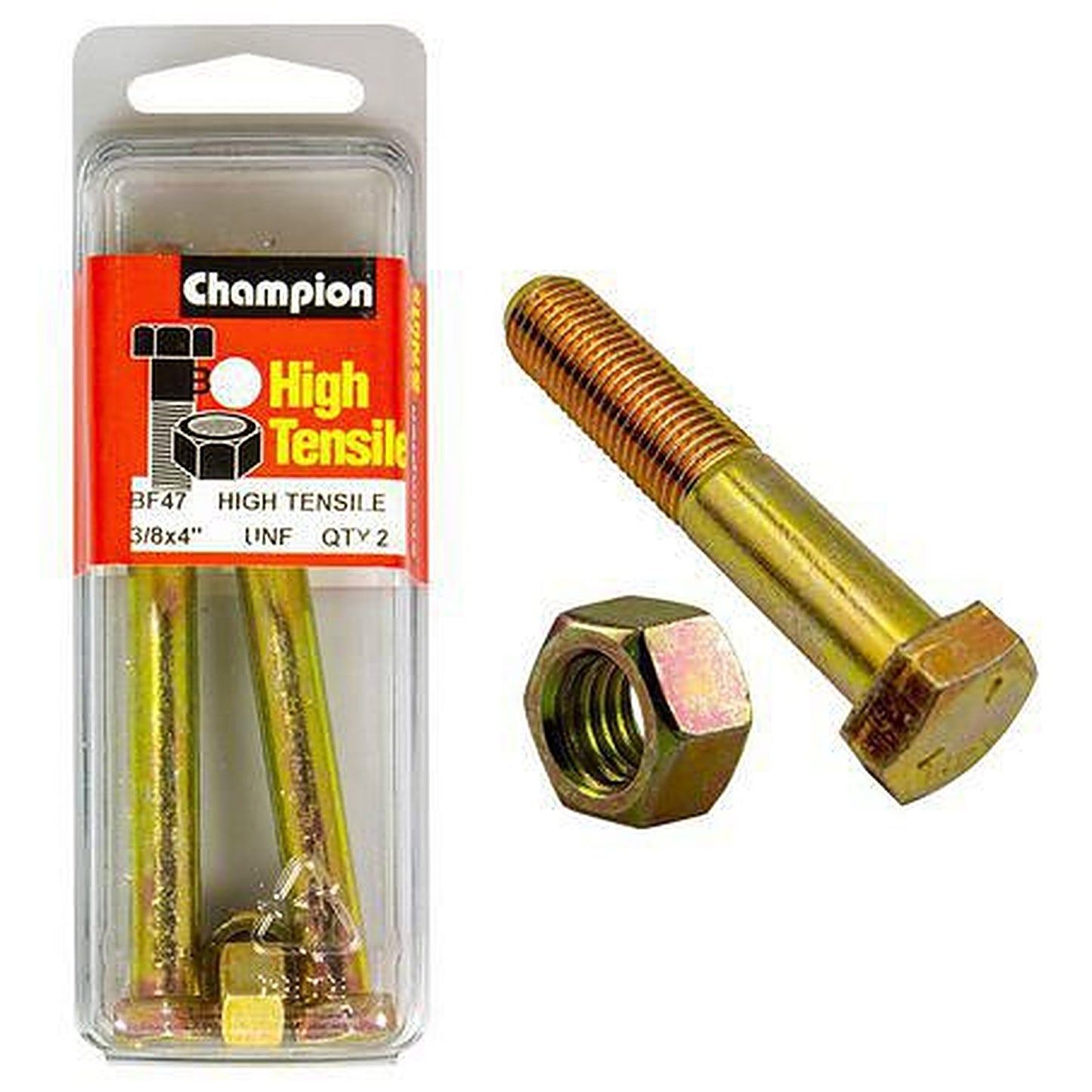 Champion Hex Bolt & Nut High Tensile 3/8in x 4in UNF Grade 5 BF47