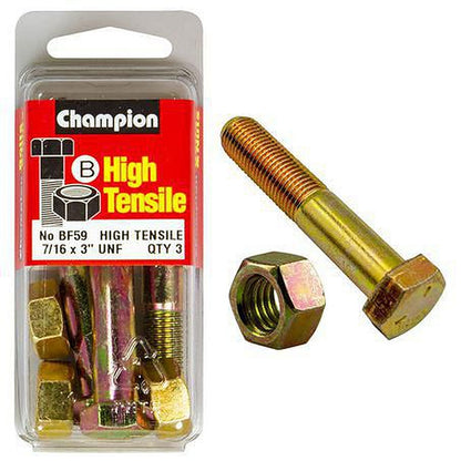 Champion Hex Bolt & Nut High Tensile 7/16in x 3in UNF Grade 5 BF59