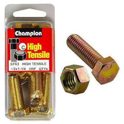 Champion Hex Set Screw & Nut High Tensile 1/2in x 1 1/4in UNF Grade 5 BF63