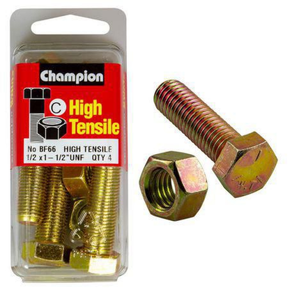 Champion Hex Set Screw & Nut High Tensile 1/2in x 1 1/2in UNF Grade 5 BF66