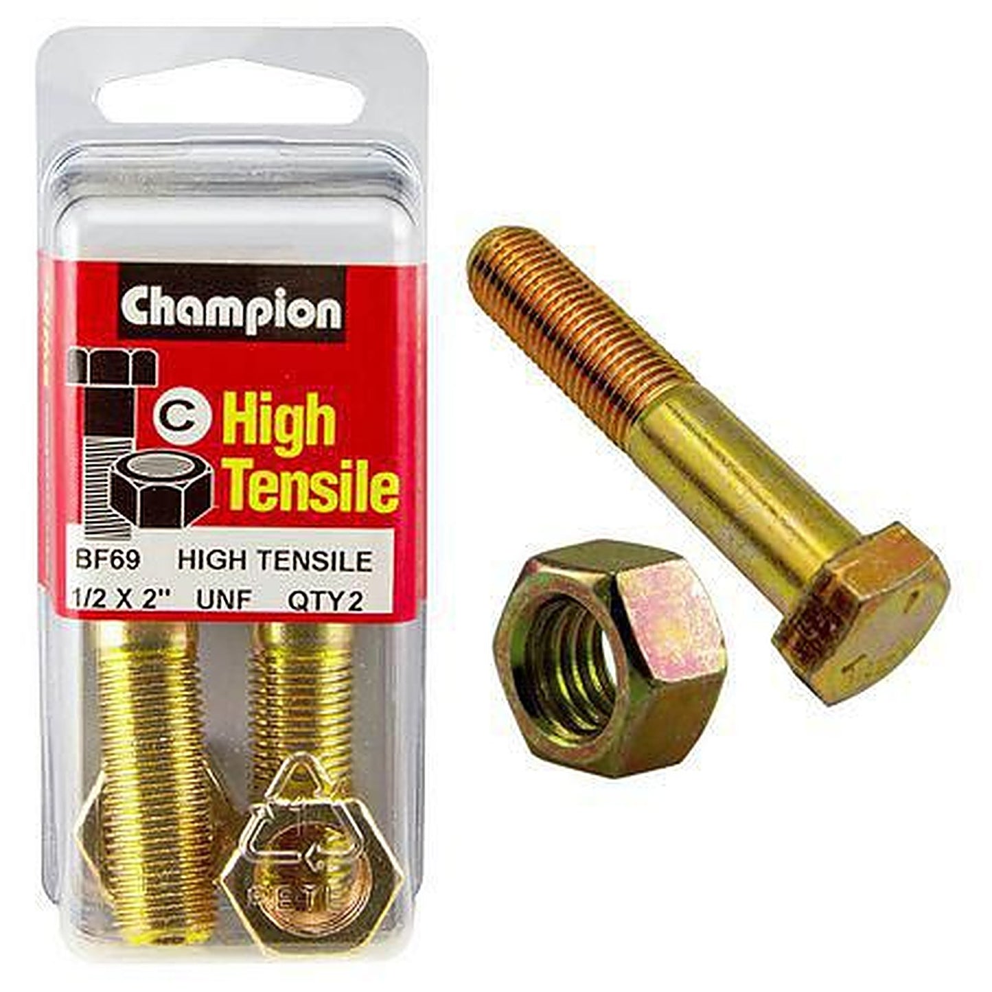 Champion Hex Bolt & Nut High Tensile 1/2in x 2in UNF Grade 5 BF69