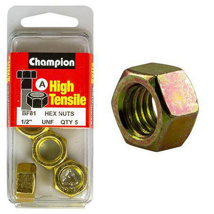 Champion Hex Plain Nut 1/2in UNF Class 5 BF81