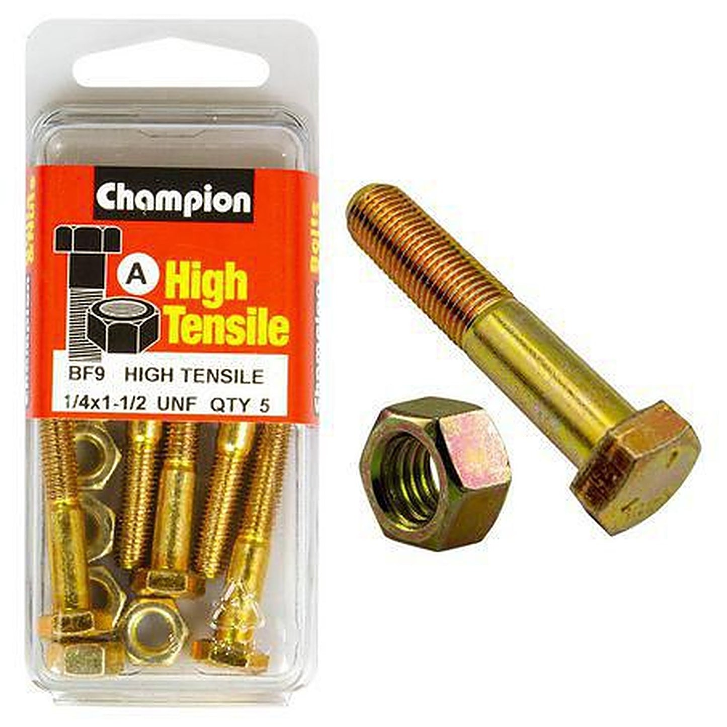 Champion Hex Bolt & Nut High Tensile 1/4in x 1 1/2in UNF Grade 5 BF9