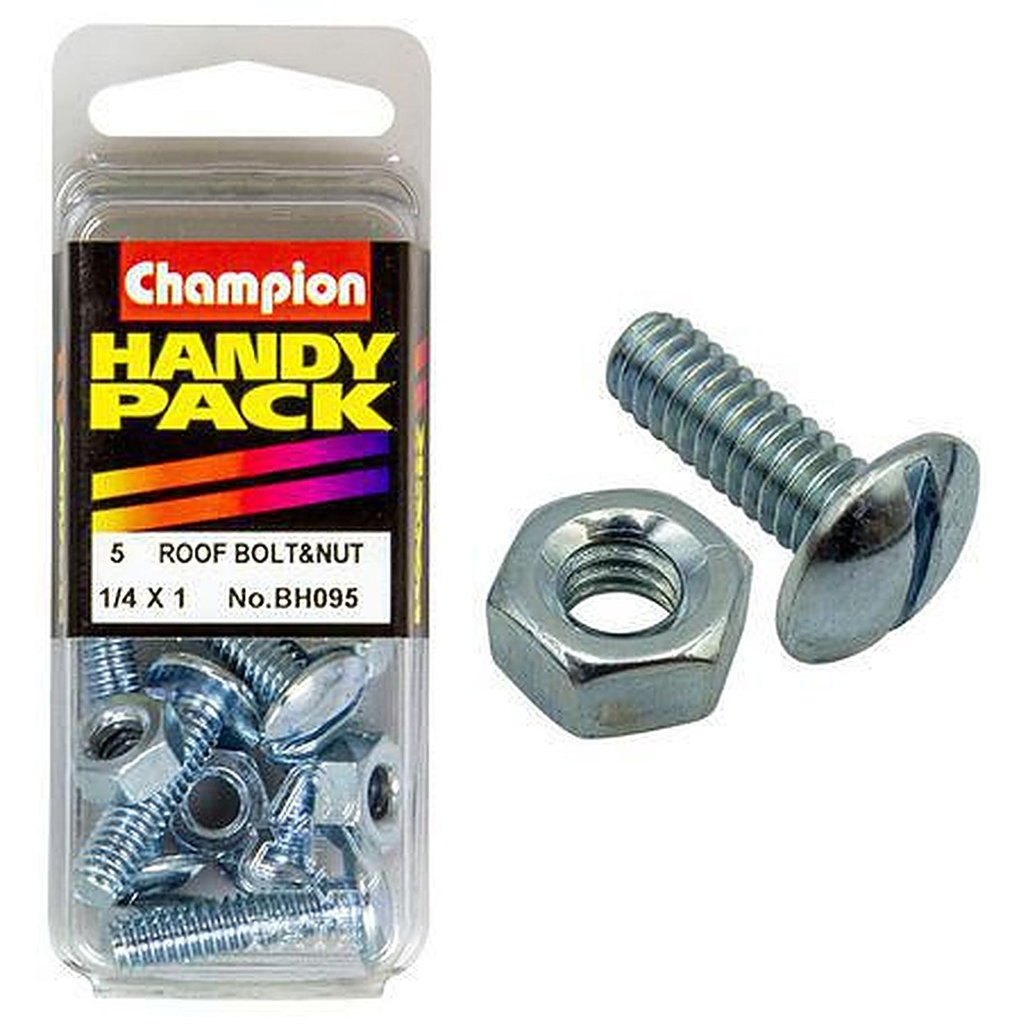 Champion Roofing Bolt & Nut Mushroom Head Combo 1/4in x 1in UNC Zinc Plated BH095