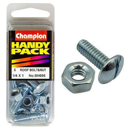 Champion Roofing Bolt & Nut Mushroom Head Combo 1/4in x 1in UNC Zinc Plated BH095