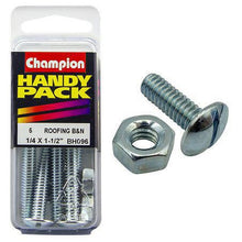 Champion Roofing Bolt & Nut Mushroom Head Combo 1/4in x 1 1/2in UNC Zinc Plated BH096