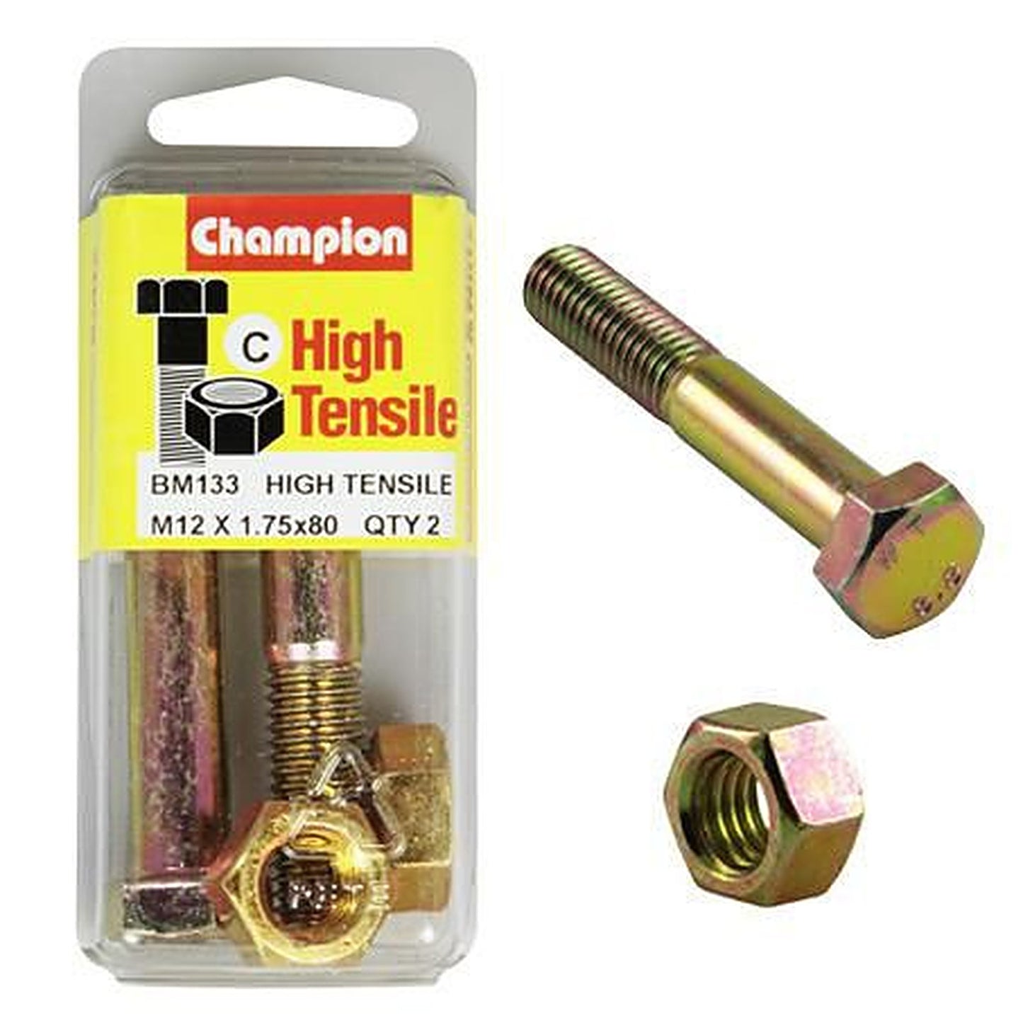 Champion Hex Bolt & Nut High Tensile M12 x 80mm Grade 8.8 BM133