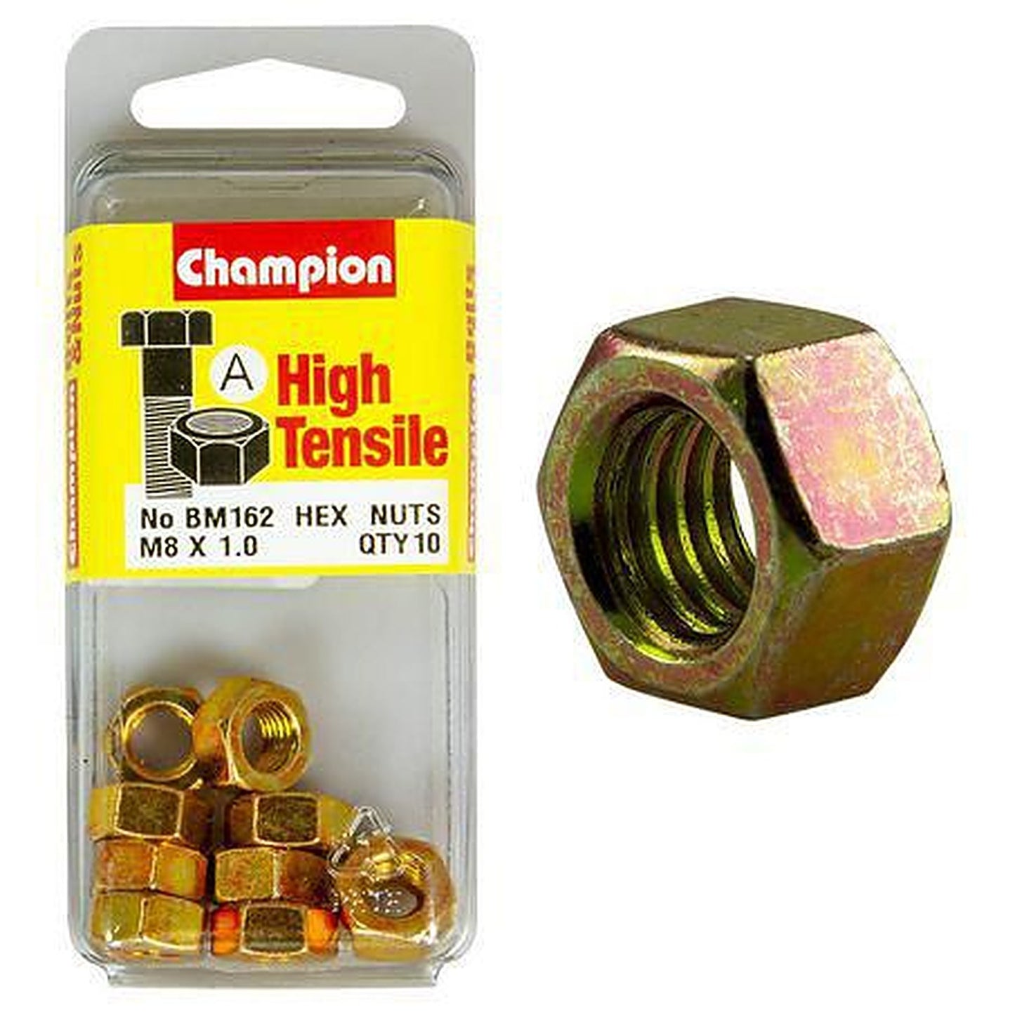 Champion Hex Plain Nut High Tensile M8 x 1.00mm Class 8 BM162