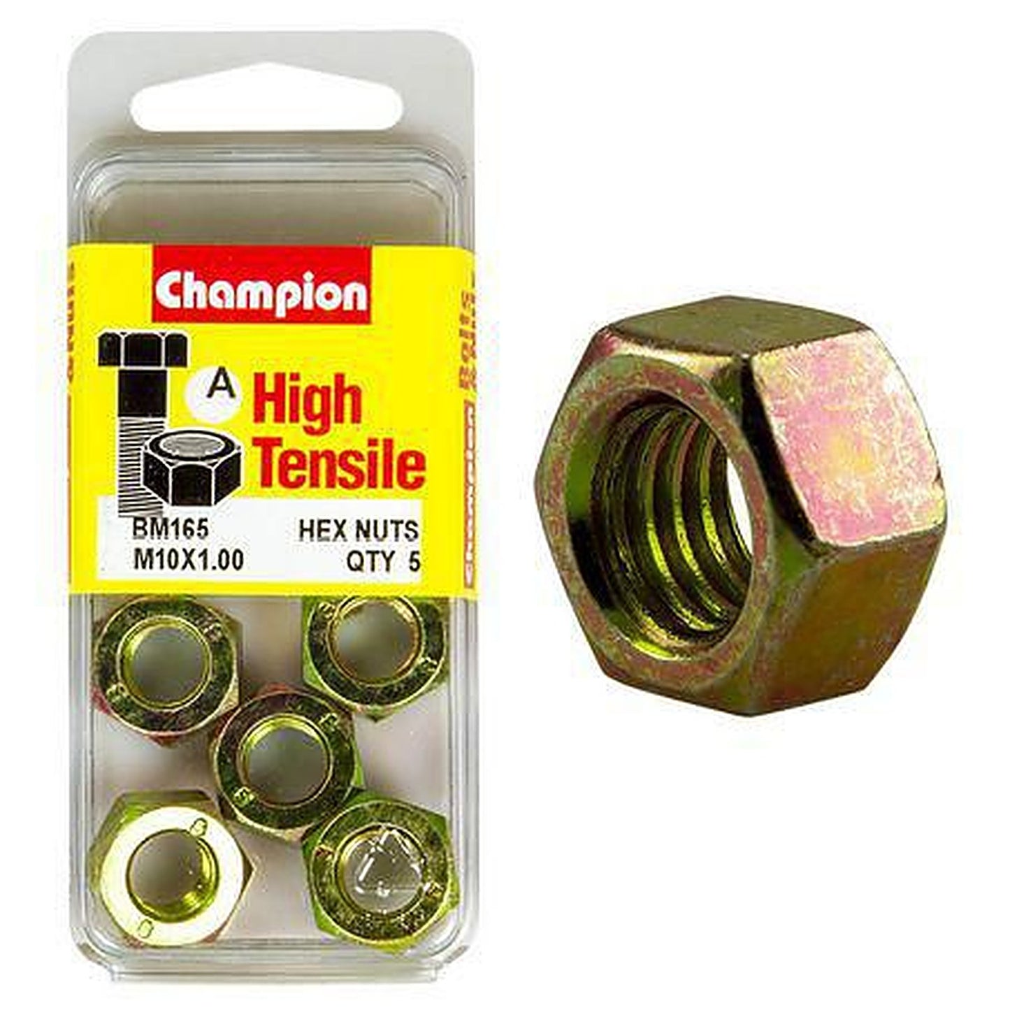 Champion Hex Plain Nut High Tensile M10 x 1.00mm Class 8 BM165