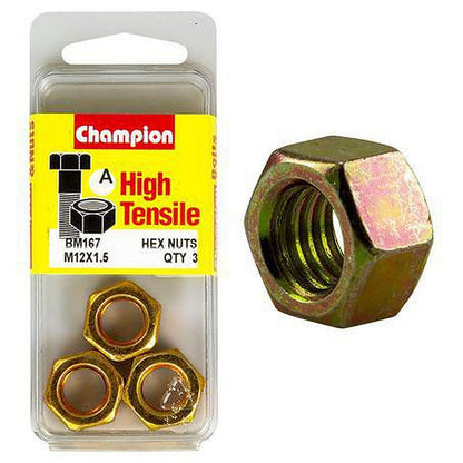 Champion Hex Plain Nut High Tensile M12 x 1.5mm Class 8 BM167