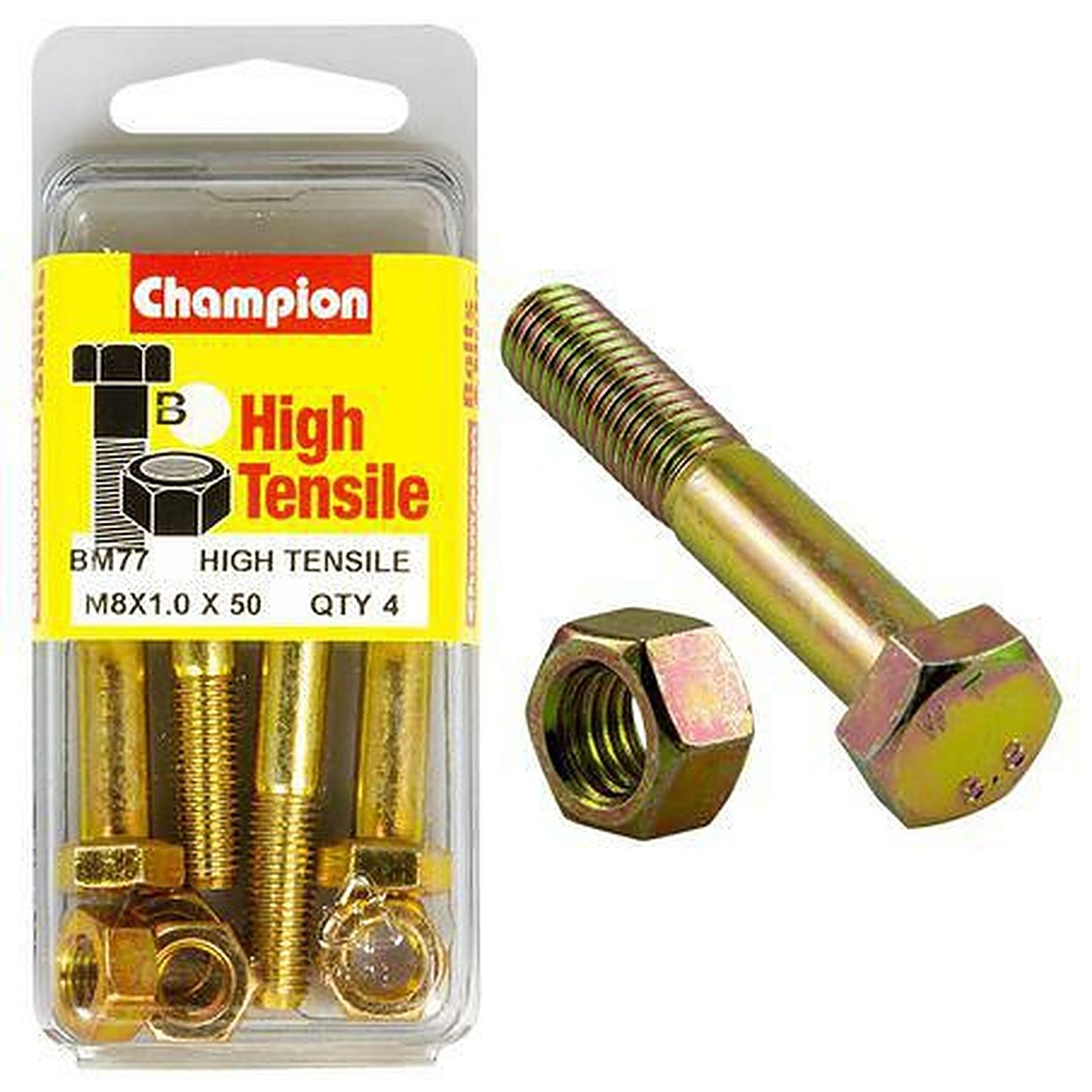 Champion Hex Bolt & Nut High Tensile M8 x 50 x 1.00mm Grade 8.8 BM77