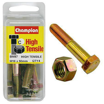 Champion Hex Bolt & Nut High Tensile M10 x 50mm Grade 8.8 BM87